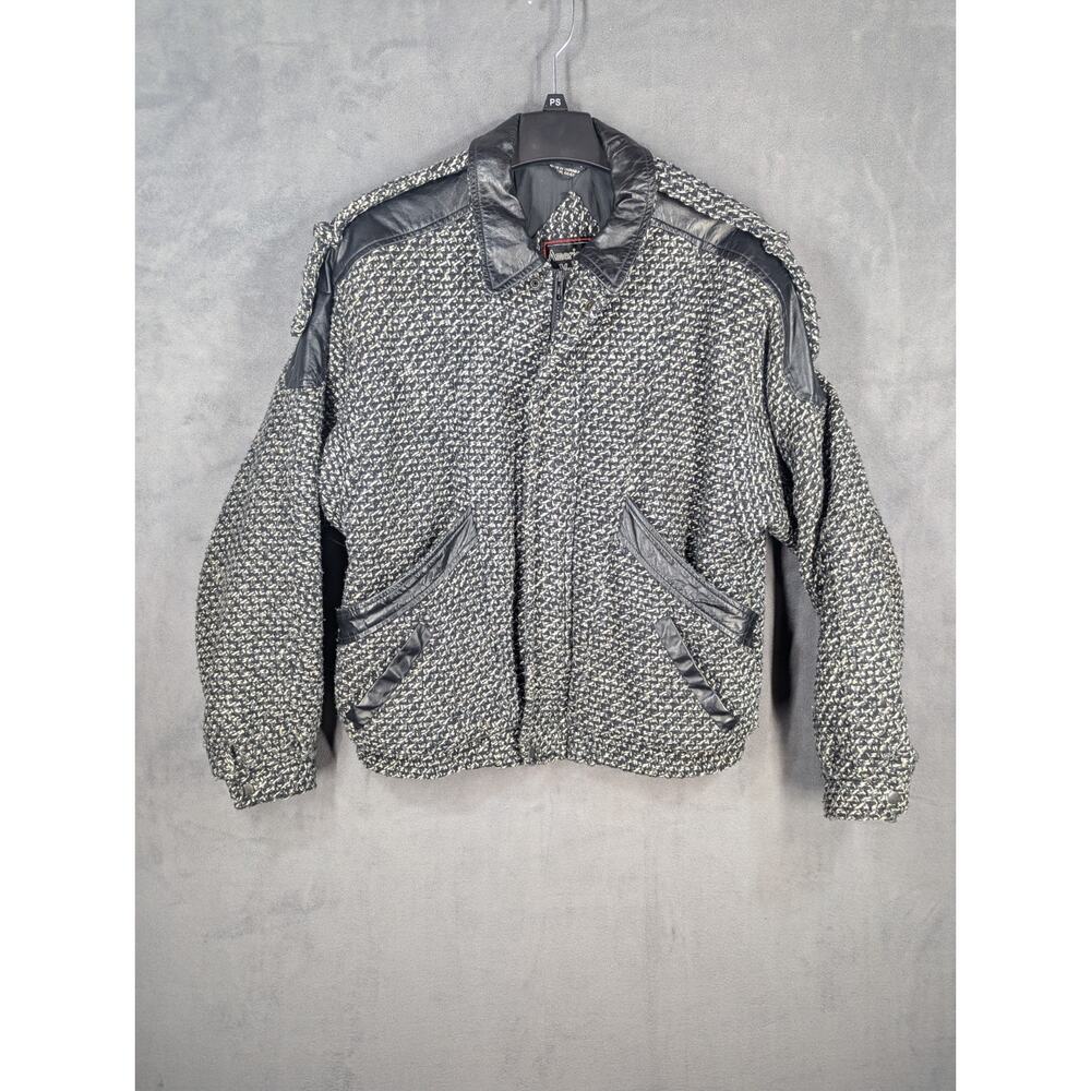 Vintage American Male Jacket Size Small Wool Blend Leather Gray Black